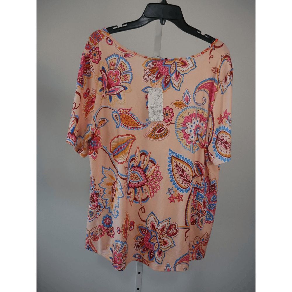 Yellow & Pink Multicolor Floral Pleated Scoop-Neck Top - Picture 3 of 7